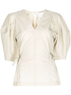 3.1 Phillip Lim haut col v à manches courtes - Tons neutres
