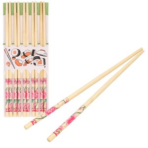 Sushi eetstokjes - 5x setjes - bamboe hout - roze bloemen print - 24 cm