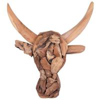 Beliani - BULL HEAD - Wanddecoratie - Lichte houtkleur - Teakhout - thumbnail