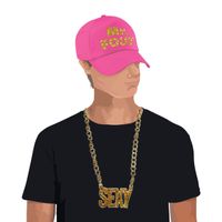 Mr. FOUT baseballcap roze/goud heren en een gouden sexy ketting - thumbnail