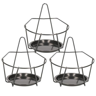 Balkon bloempothouder - 3x - bloembak met ophanging - zwart metaal - 17 x 18 x 17 cm - rond