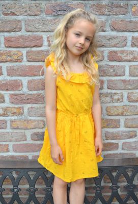 B.Nosy Meisjes jurk met ruffel hals - Cheer banana geel