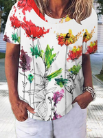 Crew Neck Loose Casual Floral T-Shirt - thumbnail