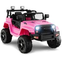 12V Elektrische Kindervrachtwagen met Accu Elektrische Kinderauto met Afstandsbediening Verlichte Koplampen Muziek USB-Poort Roze