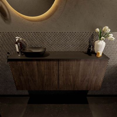Mondiaz Fowy toiletmeubel 120cm dark brown met blad en waskom urban links 1 kraangat