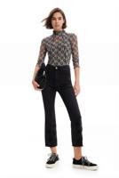 Cropped Flared jeans met borduursels - BLACK - 34