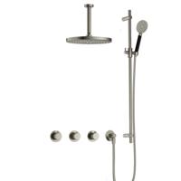 Hotbath Cobber X - CX7067 - Inbouw Regendoucheset - Geborsteld Nikkel - 2 Stopkranen - Thermostatisch - Plafondbuis 15 cm - Hoofddouche 300 mm - Ronde Handdouche 3 Standen - Glijstang 900 mm - met M106 - Waterbesparend