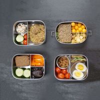 Yummii Yummii - Bento Lunchbox Klein met 3 Compartimenten - Roestvast Staal - Zilver - thumbnail