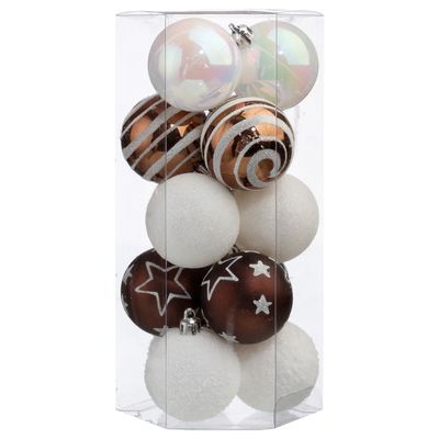 15x stuks kerstballen mix wit/bruin gedecoreerd kunststof 5 cm