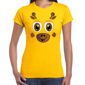 Dieren verkleed t-shirt dames - giraf gezicht - carnavalskleding - geel