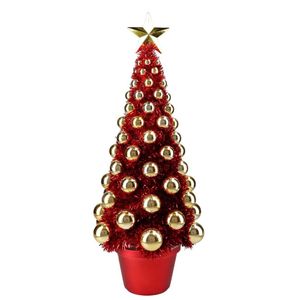 Complete mini kunst kerstboompje/kunstboompje rood/goud met kerstballen 50 cm