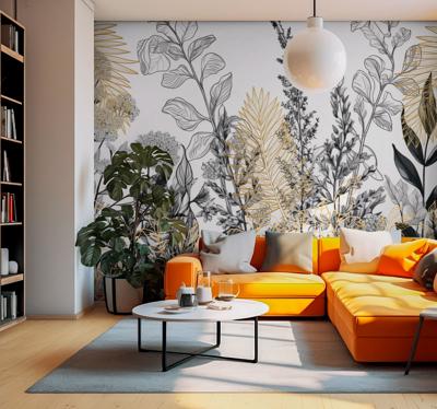 Tekeningen van planten Fotobehang woonkamer