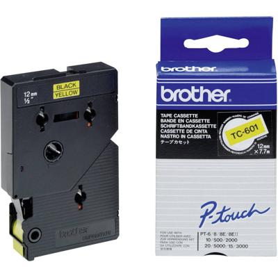 Labeltape Brother TC TC-601 Kunststof Tapekleur: Geel Tekstkleur:Zwart 12 mm 7.7 m