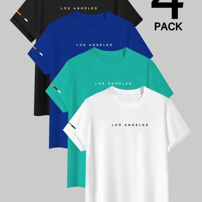 Bon&Bon Men's Letter Print Short Sleeve T-Shirt - 4 Piece Set Multicolor2 / L