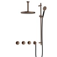 Hotbath Cobber - CB7067 - Inbouw Regendoucheset - Verouderd Messing - 2 Stopkranen - Thermostatisch - Plafondbuis 15 cm - Hoofddouche 300 mm - Ronde Handdouche 3 Standen - met M106 - Waterbesparend - V02