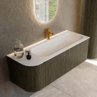 Badmeubel Mondiaz Kurve | 125 cm cm | Meubelkleur Shadow | Wastafelkleur Talc | Solid surface | Wasbak rechter zijde spoelbak | 1 kraangat