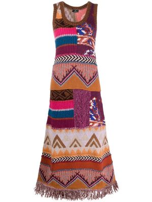 ETRO robe longue en maille intarsia - Marron