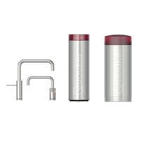 Quooker Nordic Square Twintaps kokendwaterkraan - draaibare uitloop - Combi incl. Cube reservoir - Warm / kokend / bruisend / gefilterd water - RVS 22NSRVSTT-CUBE