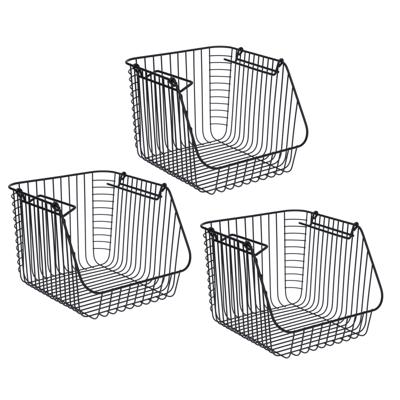Opbergmandje - 3x - zwart - stapelbaar - 29 x 27 x 21 cm - draadmand - opbergen