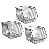 Opbergmandje - 3x - zwart - stapelbaar - 29 x 27 x 21 cm - draadmand - opbergen