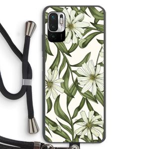 Wit bloemenpatroon: Xiaomi Redmi Note 10 5G Transparant Hoesje met koord