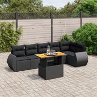 7-delige Loungeset met kussens poly rattan zwart