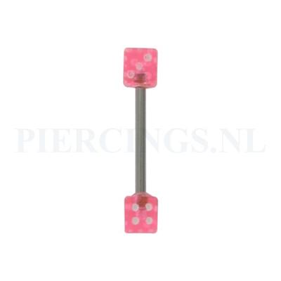 Tongpiercing met dobbelsteen roze