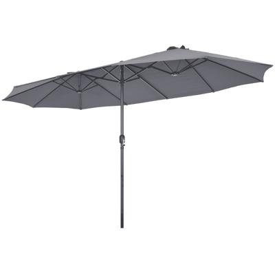 470 cm Dubbel Formaat Terrasparasol Extra Grote Parasol Marktparasol met Stevig 12 rib Metalen Frame Grijs