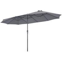 470 cm Dubbel Formaat Terrasparasol Extra Grote Parasol Marktparasol met Stevig 12 rib Metalen Frame Grijs