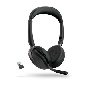 Jabra Evolve2 65 Flex Link380a MS On Ear headset Computer Bluetooth Stereo Zwart Noise Cancelling Headset, Microfoon uitschakelbaar (mute), Volumeregeling,