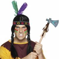 Indianen verkleed accessoires set - Veren tooi en bijl - met ornamenten - volwassenen