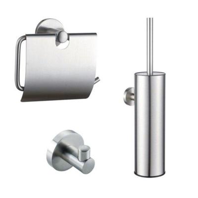 Fortifura Calvi Toiletset - toiletborstelhouder - gesloten - handdoekhaak - toiletrolhouder - met klep - geborsteld RVS SW1183145/SW1111542/SW639927