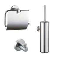 Fortifura Calvi Toiletset - toiletborstelhouder - gesloten - handdoekhaak - toiletrolhouder - met klep - geborsteld RVS SW1183145/SW1111542/SW639927
