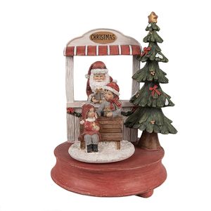 Clayre & Eef Muziekdoos Kerstman 24 cm Rood Polyresin Kerstdecoratie Rood Kerstdecoratie