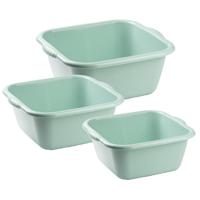 Plasticforte 3x huishoud teilen set - afwasbak - kunststof - 6-10-15 liter - mintgroen - schoonmaken
