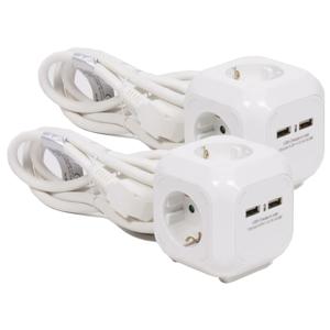 Benson Stekkerdoos 3-voudig met USB - 2x - geaard - wit - 150 cm - verlengsnoer