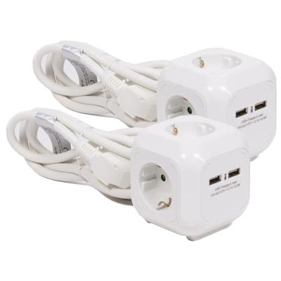 Benson Stekkerdoos 3-voudig met USB - 2x - geaard - wit - 150 cm - verlengsnoer
