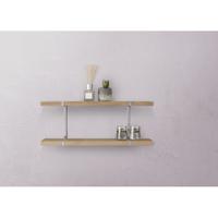 Looox Wooden Wall Shelf Duo 80cm, eiken old grey, ophanging geborsteld rvs