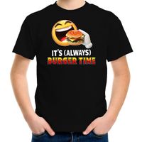 Its always burger time funny emoticon shirt kids zwart XL (158-164)  -