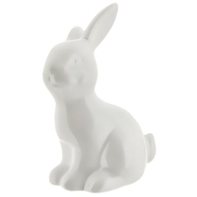 Decoratie beeld paashaas / konijn - zittend - wit - porselein - 16 cm - paasdecoratie