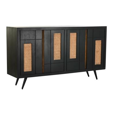 Dressoir DKD Home Decor Zwart Rotan Mangohout (160 x 40 x 90 cm)