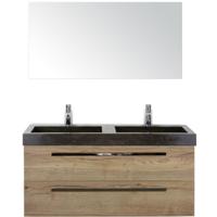 Seville Badmeubelset 120 cm - 2 Laden Natuur Eiken - Wastafel Lucca Dubbel met Spiegel