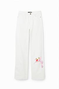 Wide leg spijkerbroek met Roze Panther - WHITE - 38