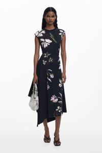 Asymmetrische bloemenjurk - BLACK - L