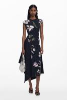 Asymmetrische bloemenjurk - BLACK - M