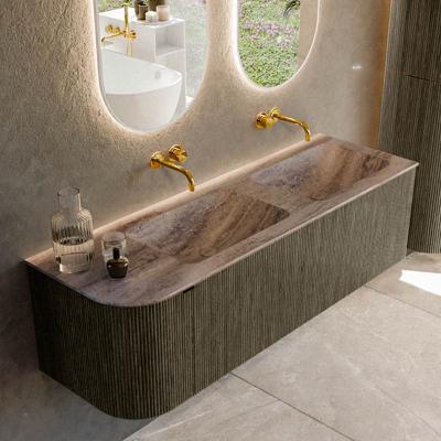 Badmeubel Mondiaz Kurve-Dlux | 145 cm | Meubelkleur Shadow | Wastafelkleur Oza | Solid surface | Dubbel / Rechts spoelbak | Zonder kraangat(en)