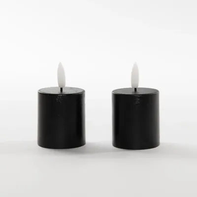 Anna&apos;s Collection LED votief kaars 3d flame rustiek set 8x4.5cm zwart 2 stuks