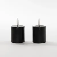 Anna&apos;s Collection LED votief kaars 3d flame rustiek set 8x4.5cm zwart 2 stuks - thumbnail