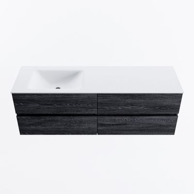 MONDIAZ VICA 150cm badmeubel onderkast Antracite 4 lades. Wastafel CLOUD links 1 kraangat, kleur Talc.