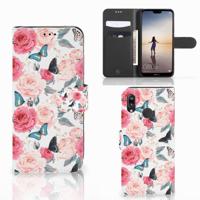 Huawei P20 Lite Hoesje Butterfly Roses | Portemonnee hoesje